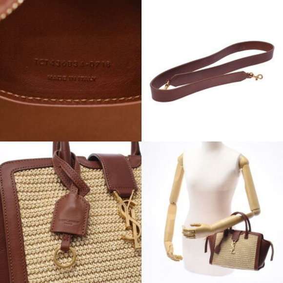 SAINT LAURENT Downtown Cabas Natural Brown Polyamide Calf Handbag - Picture 12 of 12